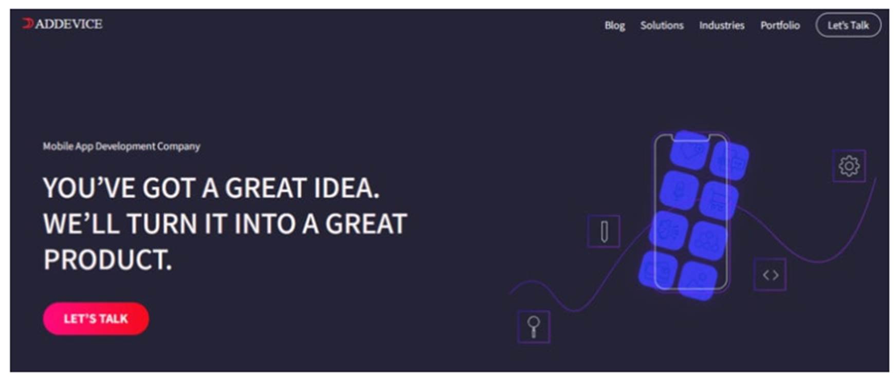 Слоган слева и простая иллюстрация справа.